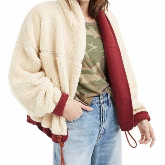 Free People Mix It Up Reversible Sherpa Jacket Large NWT - Picture 3 of 6